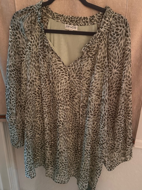 Kobi Halperin Tops - Kobi Halperin Olive Leaf-Print V-Neck Blouse
